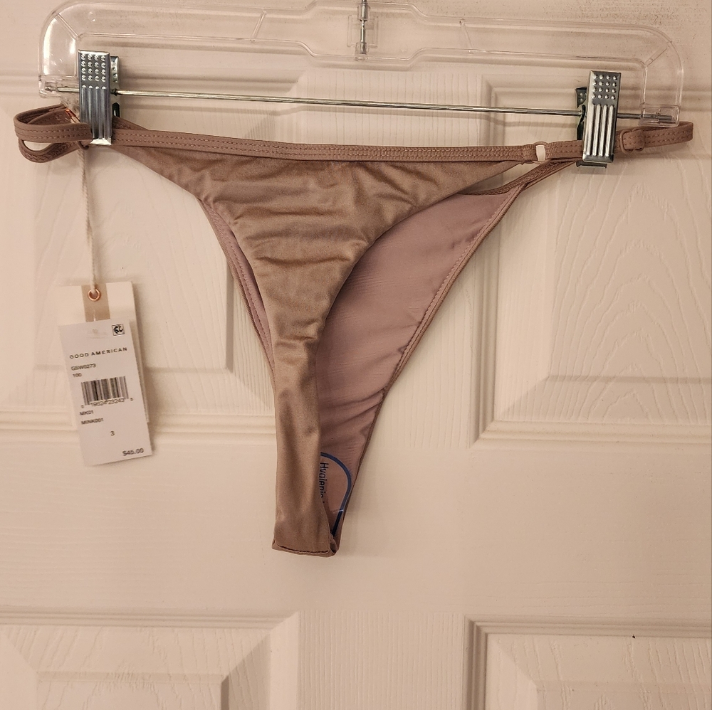 Good American Shine Perfect Fit Thong Bikini Bottoms in Mink Size 3/Large - Picture 3 of 9